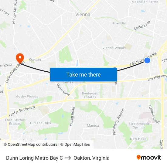 Dunn Loring Metro Bay C to Oakton, Virginia map