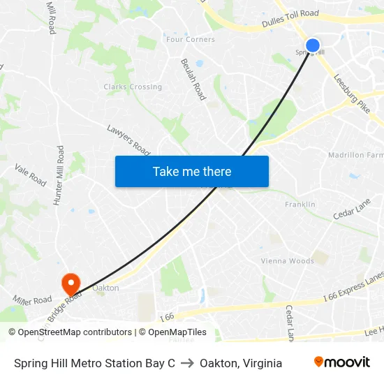 Spring Hill Metro Station Bay C to Oakton, Virginia map