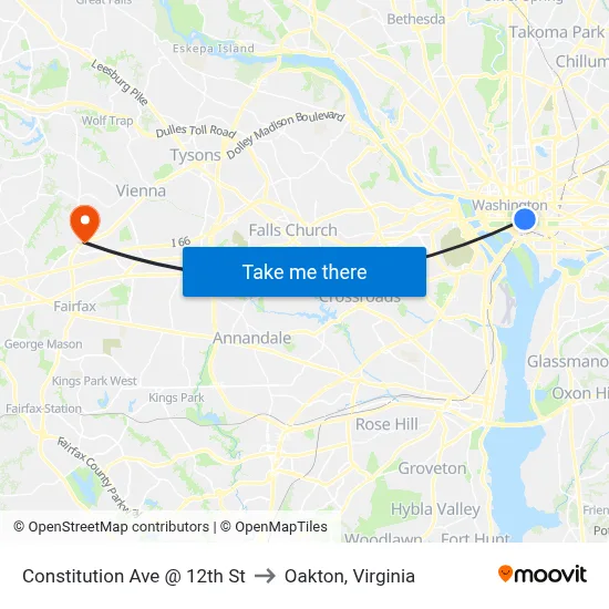 Constitution Ave @ 12th St to Oakton, Virginia map