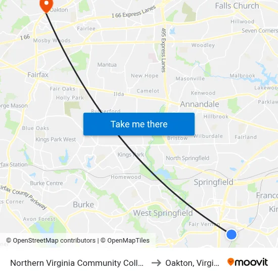 Northern Virginia Community College to Oakton, Virginia map