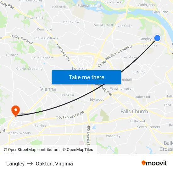 Langley to Oakton, Virginia map