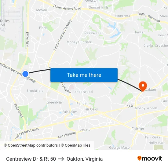 Centreview Dr & Rt 50 to Oakton, Virginia map