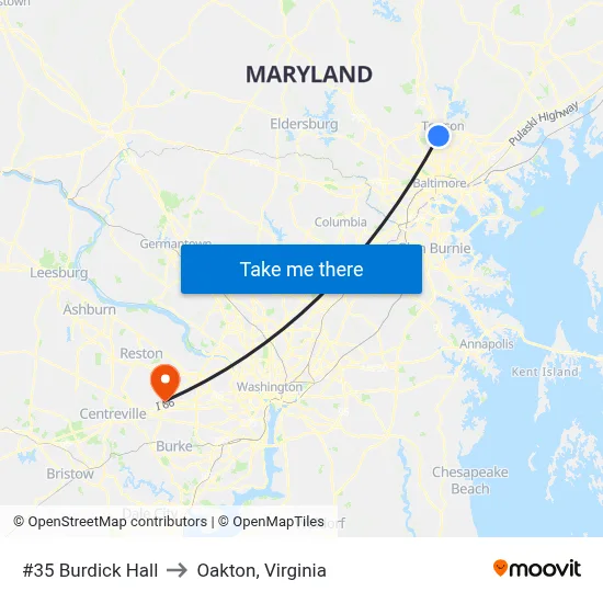 #35 Burdick Hall to Oakton, Virginia map