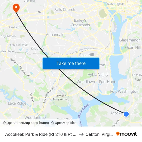 Accokeek Park & Ride (Rt 210 & Rt 373) to Oakton, Virginia map
