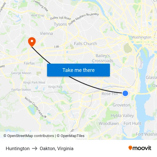 Huntington to Oakton, Virginia map