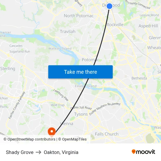 Shady Grove to Oakton, Virginia map
