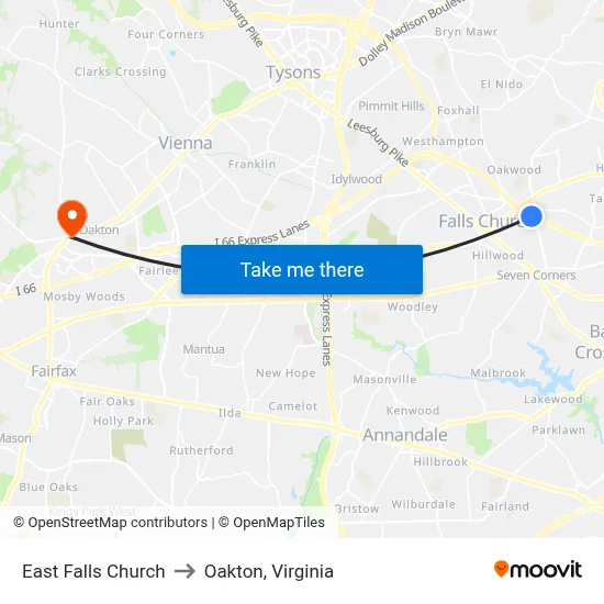 East Falls Church to Oakton, Virginia map