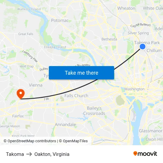 Takoma to Oakton, Virginia map