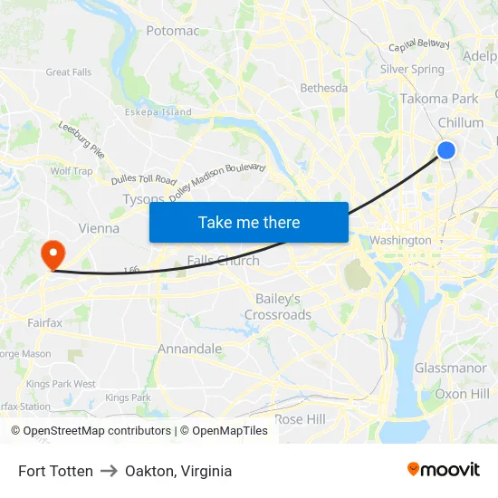 Fort Totten to Oakton, Virginia map