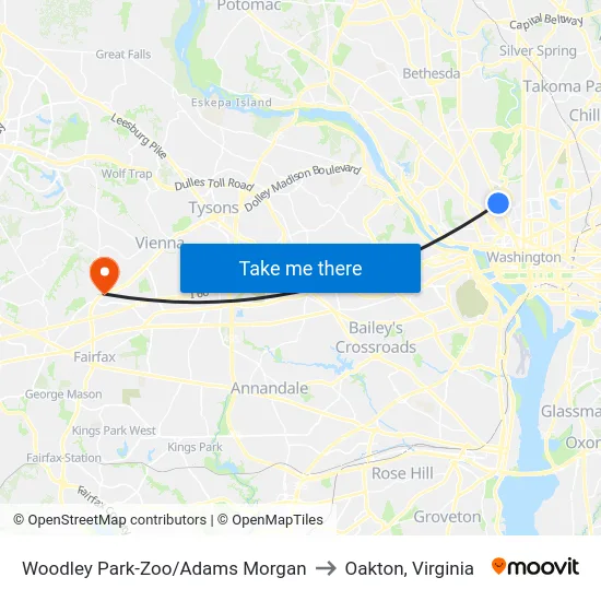 Woodley Park-Zoo/Adams  Morgan to Oakton, Virginia map