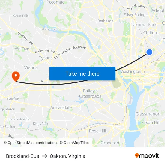 Brookland-Cua to Oakton, Virginia map