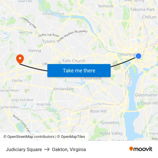 Judiciary Square to Oakton, Virginia map