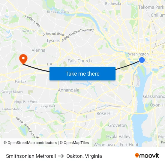 Smithsonian Metrorail to Oakton, Virginia map