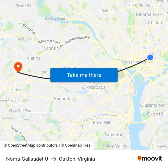 Noma-Gallaudet U to Oakton, Virginia map