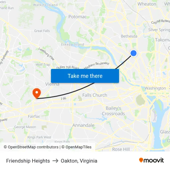 Friendship Heights to Oakton, Virginia map