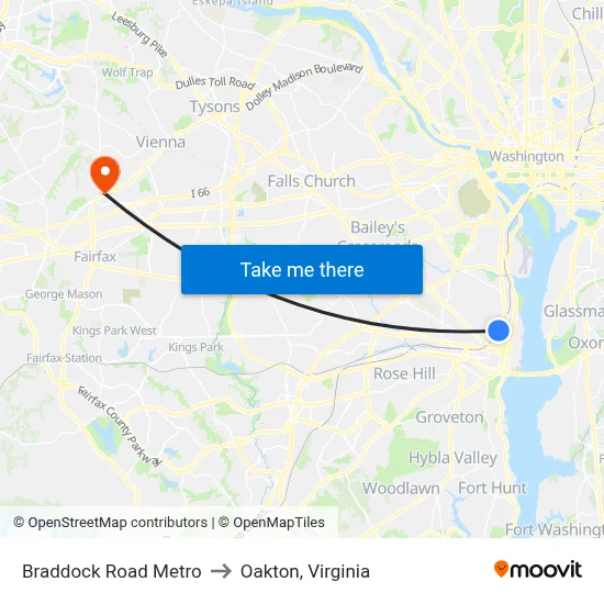 Braddock Road Metro to Oakton, Virginia map