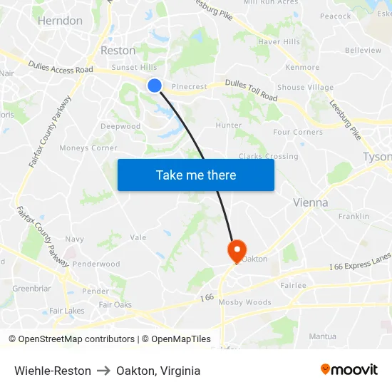 Wiehle-Reston to Oakton, Virginia map