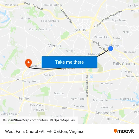 West Falls Church-Vt to Oakton, Virginia map