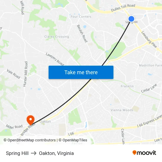 Spring Hill to Oakton, Virginia map