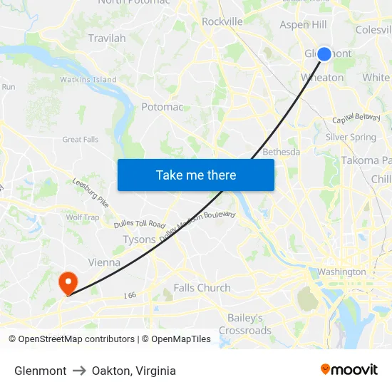 Glenmont to Oakton, Virginia map