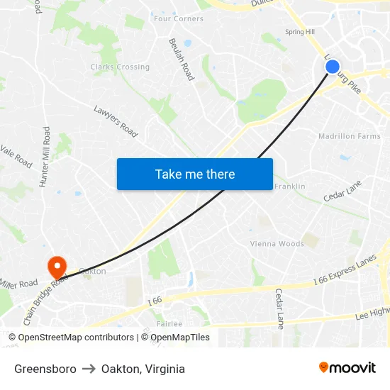 Greensboro to Oakton, Virginia map