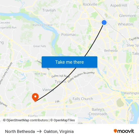 North Bethesda to Oakton, Virginia map