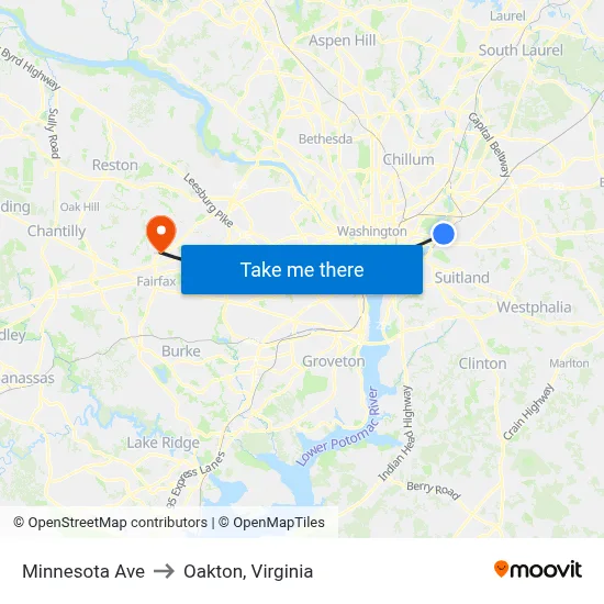Minnesota Ave to Oakton, Virginia map
