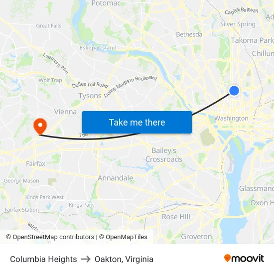 Columbia Heights to Oakton, Virginia map