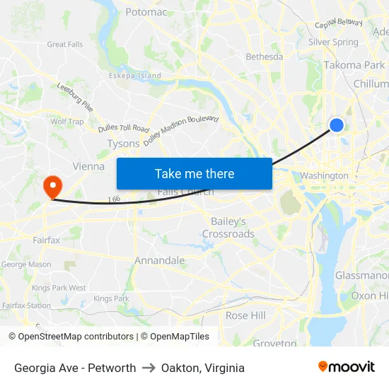 Georgia Ave - Petworth to Oakton, Virginia map
