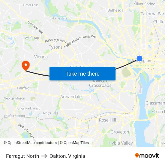 Farragut North to Oakton, Virginia map