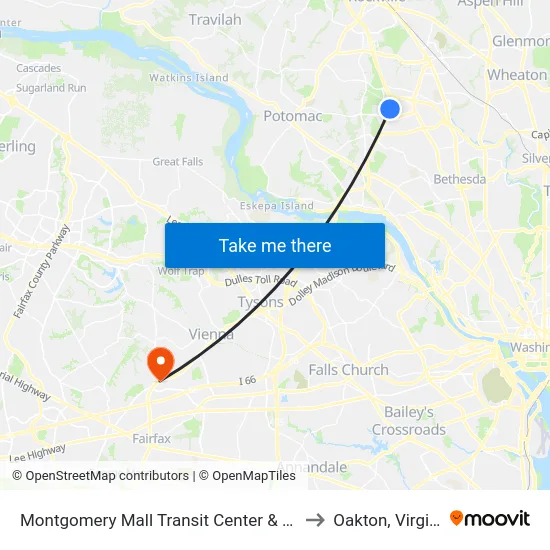 Montgomery Mall Transit Center  & Bay E to Oakton, Virginia map