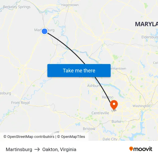 Martinsburg to Oakton, Virginia map