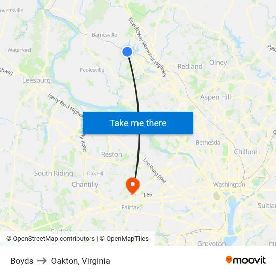 Boyds to Oakton, Virginia map