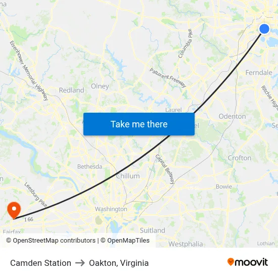 Camden Station to Oakton, Virginia map