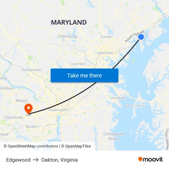 Edgewood to Oakton, Virginia map
