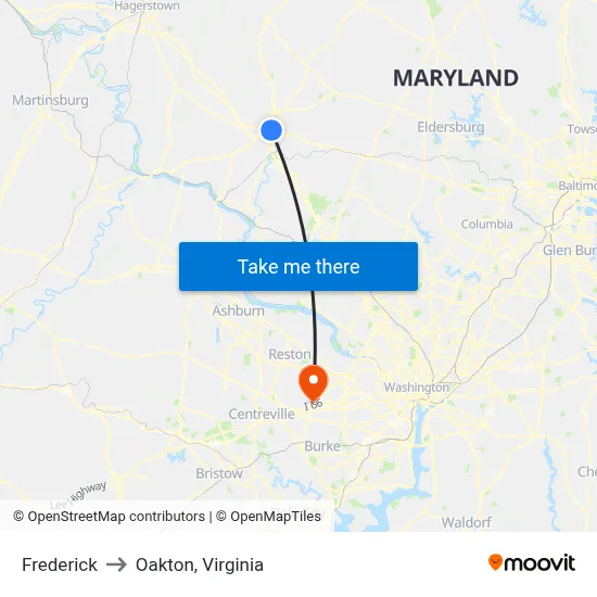 Frederick to Oakton, Virginia map