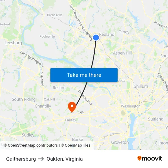 Gaithersburg to Oakton, Virginia map