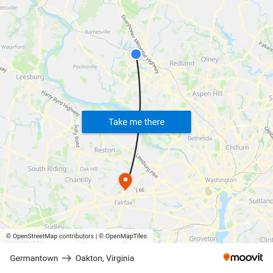 Germantown to Oakton, Virginia map