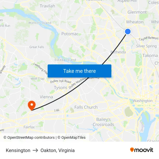 Kensington to Oakton, Virginia map