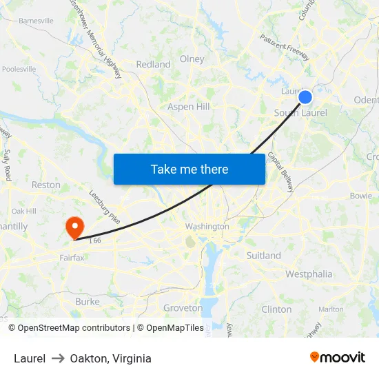 Laurel to Oakton, Virginia map