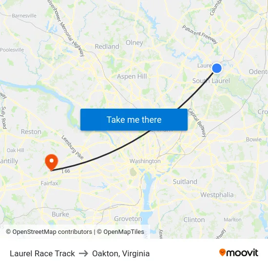 Laurel Race Track to Oakton, Virginia map