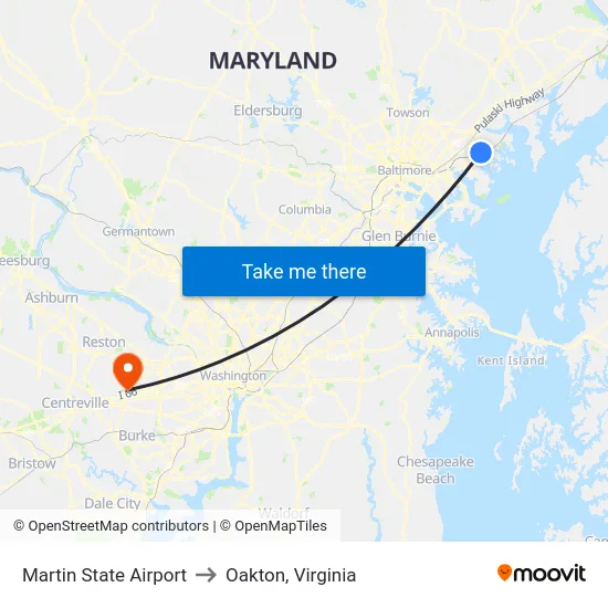 Martin State Airport to Oakton, Virginia map