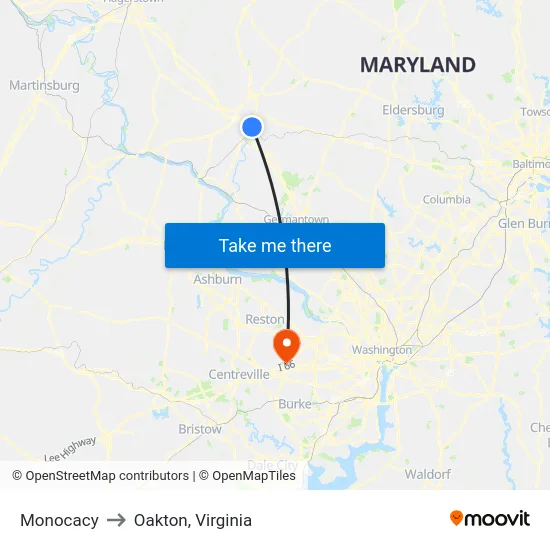 Monocacy to Oakton, Virginia map