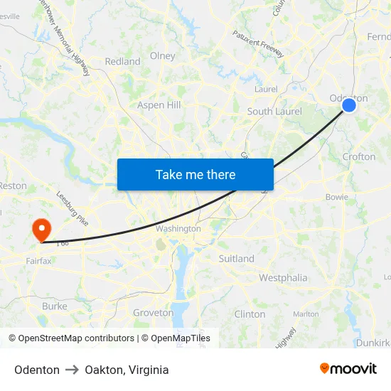 Odenton to Oakton, Virginia map