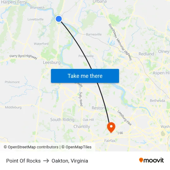 Point Of Rocks to Oakton, Virginia map