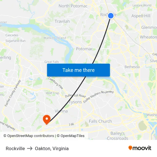 Rockville to Oakton, Virginia map