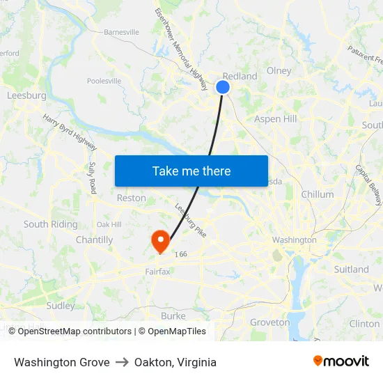 Washington Grove to Oakton, Virginia map