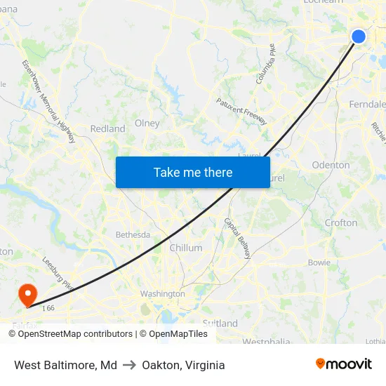 West Baltimore, Md to Oakton, Virginia map