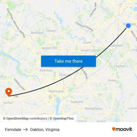 Ferndale to Oakton, Virginia map