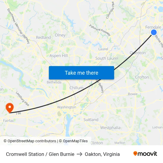 Cromwell Station / Glen Burnie to Oakton, Virginia map
